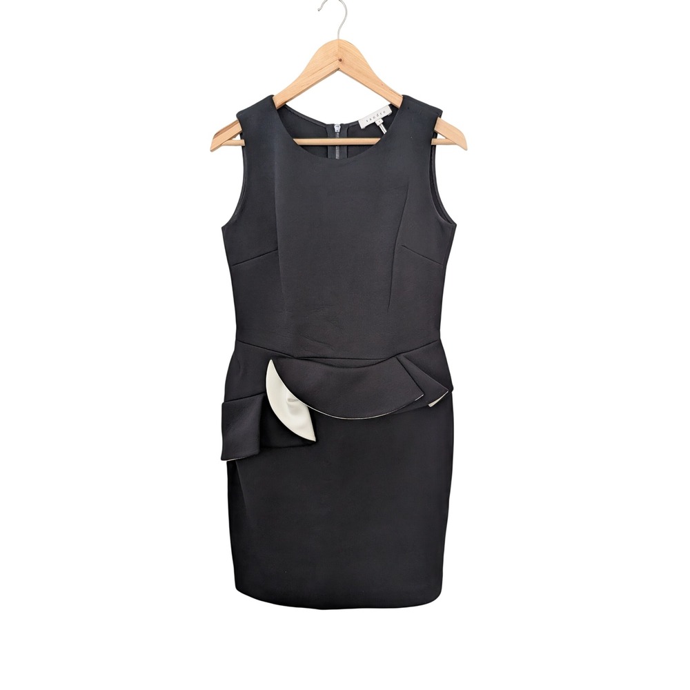 Sandro Black Sleeveless Peplum Ruffle Sheath Dress Size 3 Exposed Zipper - Picture 2 of 6